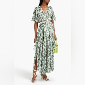 ♦️SOLD♦️Maje Cutout Floral-Print Metallic Fil Coupé Maxi Dress Size FR 34